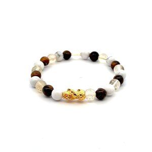 18K Gold Dragon Pixiu Piyao Lucky Charm Bracelet Zodiac Sign Gemini Gemstone 6mm